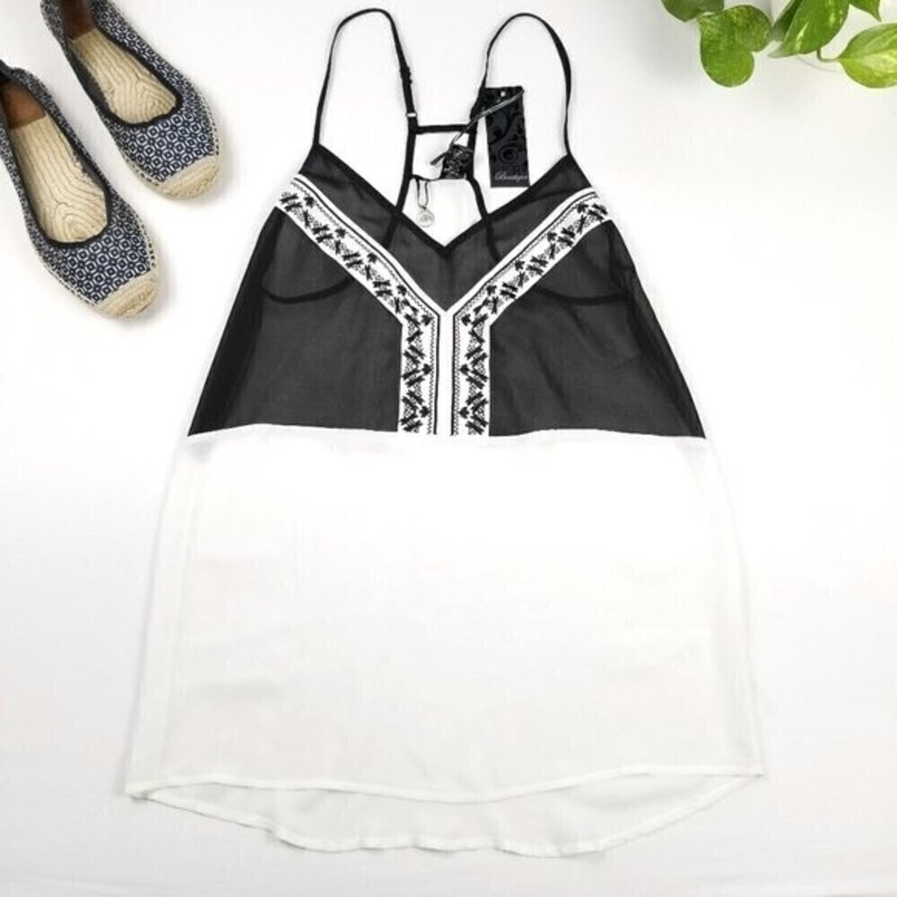 NWT BKE Buckle Racerback Embroidered Tank Top Sheer White Black Cami Womens XS